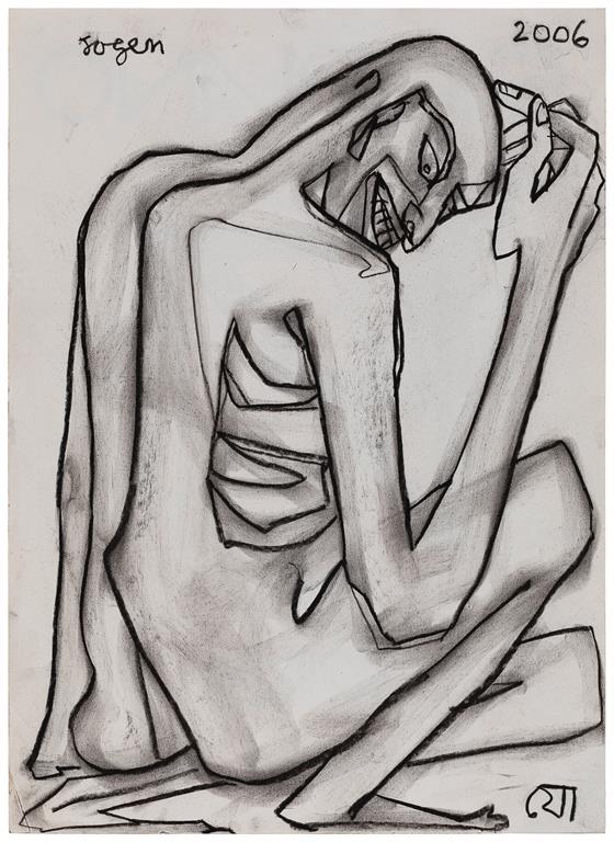 JOGEN CHOWDHURY | UNTITLED | 2006 | Charcoal on paper pasted on mount board | 16.25 x 11.5 in