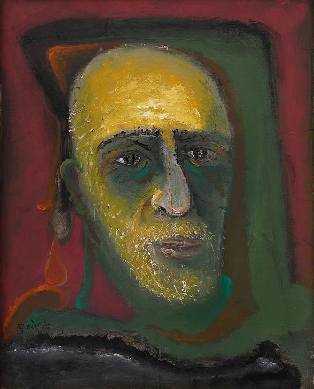 MANU PAREKH | MAN SEEING SUNRISE | 2001 | Acrylic on canvas | 29.5 x 23.5 in