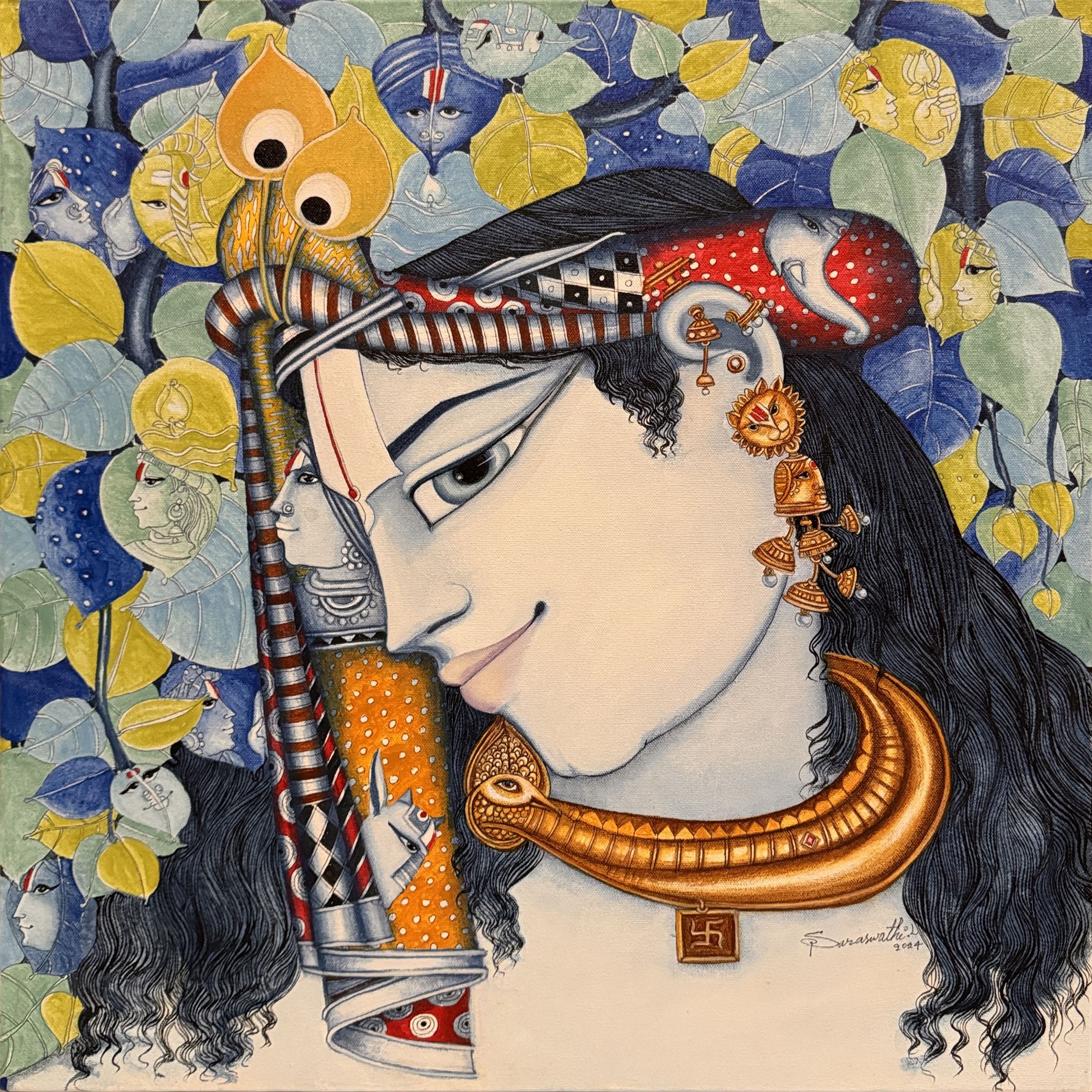 L Saraswathi | Krishna | Acrylic on canvas | 24x24 inch | 2024