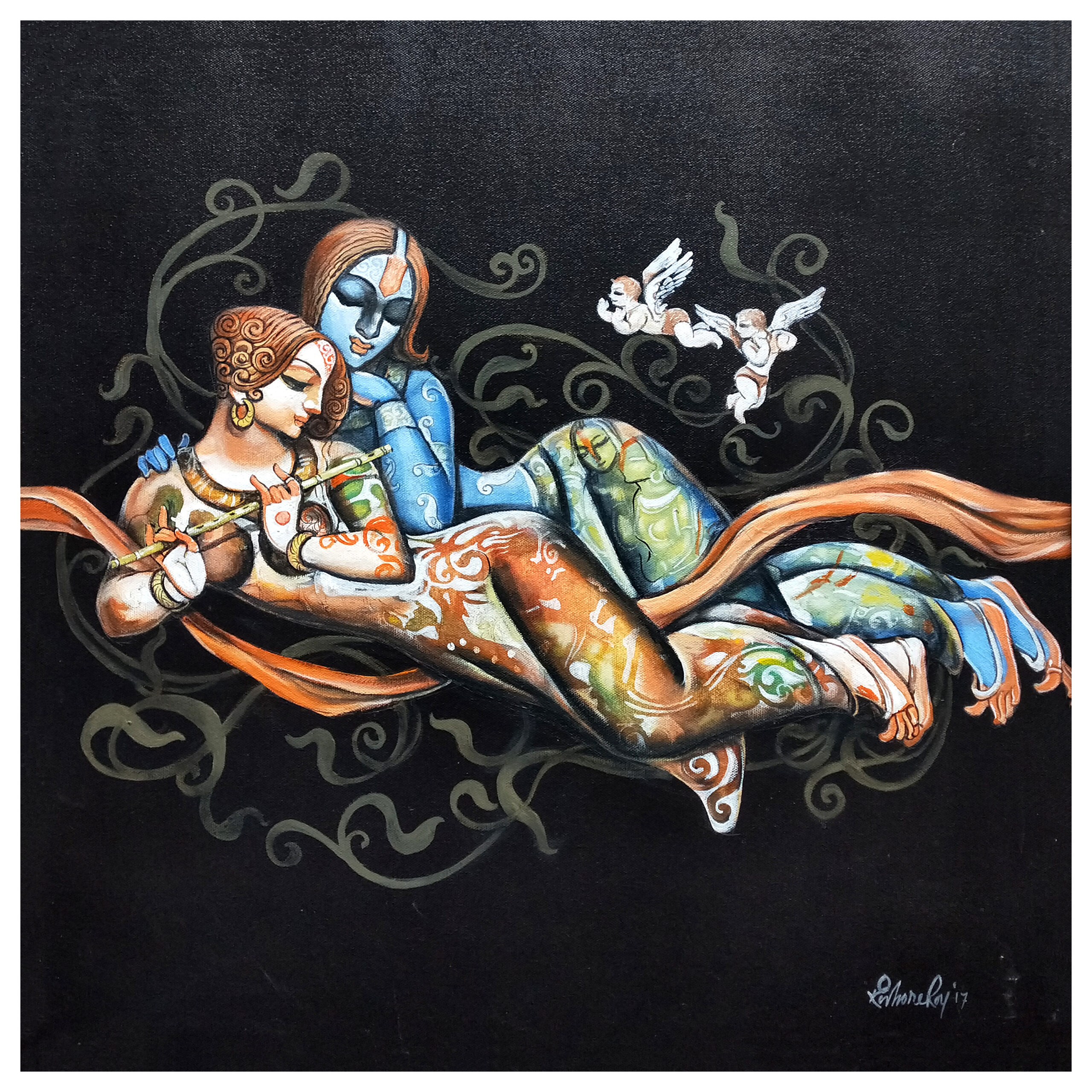 Kishore Roy | Radha Krishna | Acrylic on canvas | 24x24 Inches | 2017